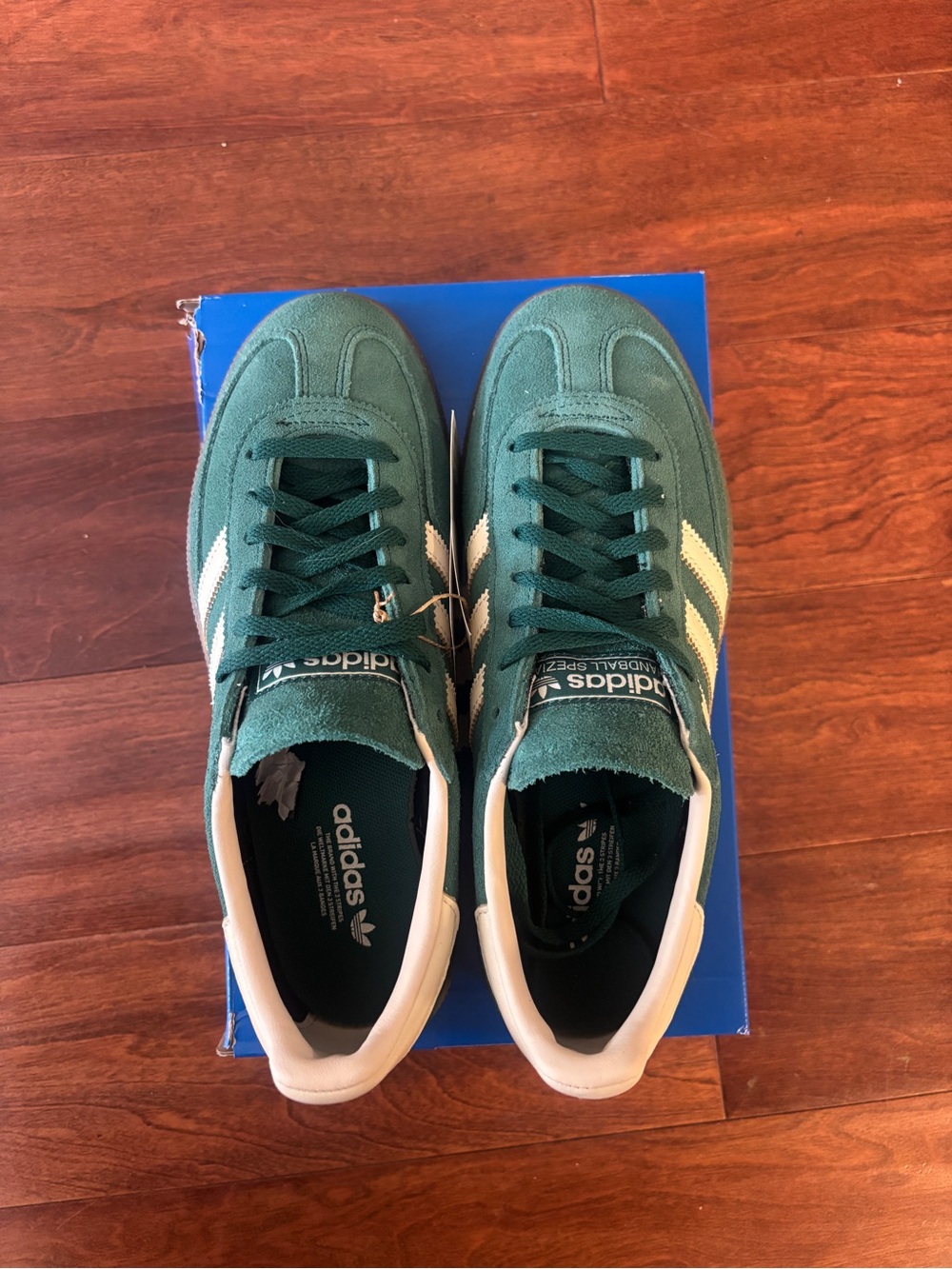 Adidas Handball Spezial Green Suede Sneakers with White Stripes - Picture 7 of 7
